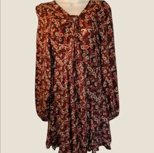 Hollister Womens XSmall Floral Long Sleeve Burgundy Red Pink Colorful Dress Y2K